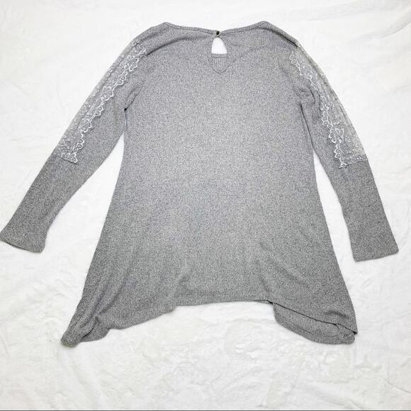 PREMISE Heather Gray Silver Lace Sleeve Long Sweater size Large - Picture 5 of 8